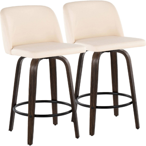 Toriano 26" Swivel Counter Stool in Walnut Glazed Wood & Cream Leatherette (Set of 2)